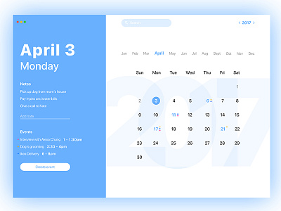 Calendar Mac OS App app calendar date events flat interface mac os notes ui