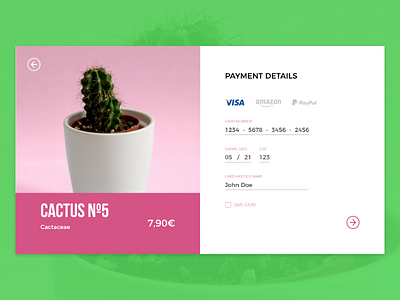 Credit Card Checkout app button checkout daily ui design green interaction pink plant store ui ux