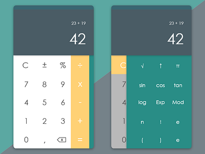 Calculator app blue calculator daily ui design flat interaction side ui ux yellow