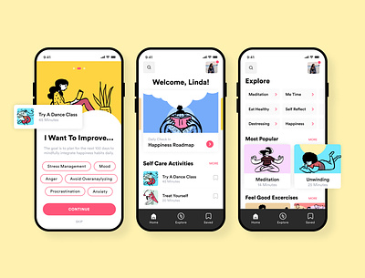 Happiness Planner Concept UI app design branding clean etsy illustration meditation meditation app minimal mobile design pink self care web design website