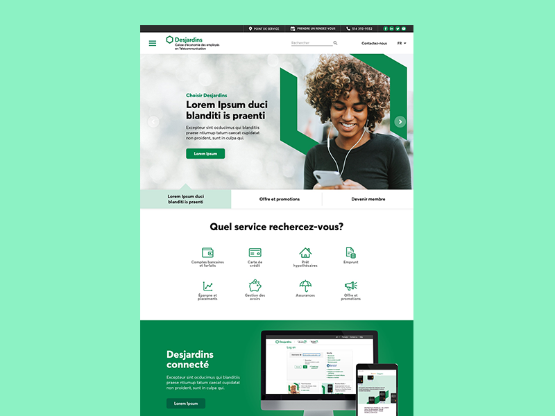 Desjardins Website clean design branding website web design minimal green clean desjardin bank
