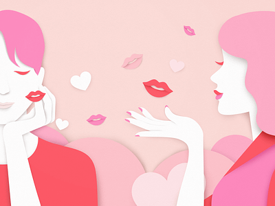 Shower of Kisses flat heart illustration kiss pink valentines