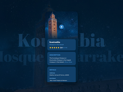 Travel Application UI app design app designer application ui blue dark ui design details galaxy ios application marrakech morocco night travel travel app traveling ui ui desgin