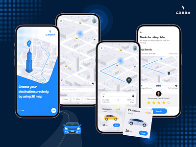 Ride hailing mobile app 3d branding buttons card carousel design feedbackpage icons illustration light mode location logo menu mobile app profile rating ride hailing searchbar sidenavbar ui