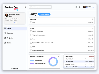 "ProductFlow" Productivity System SaaS Design UI