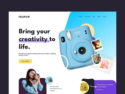 FUJIFILM - Homepage Banner agency art decoration banner branding creative design fujifilm home homepage instax landing page marketing marketing website minimal design minimalist ui ui website