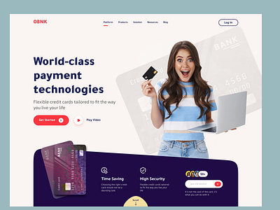 OBNK - Fintech Website banner creative credit card design finance financial fintech home homepage money online payment payment ui