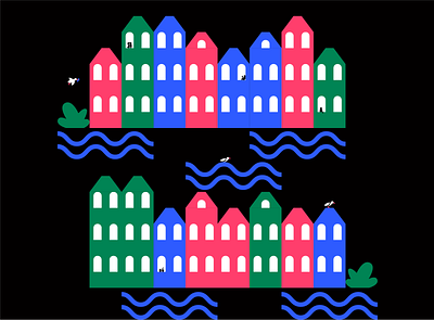 Canal houses amsterdam gingerbread holland house illustration netherlands seagull vector