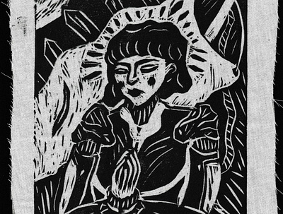 Joan D'Arc (lino print onto fabric) design fine art illustration lino printmaking textiles