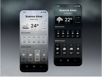 Weather App | UX/UI Design | 3D Metallic Icons 3d 3d icon app app design dark mode dark ui forecast metallic ui ux weather