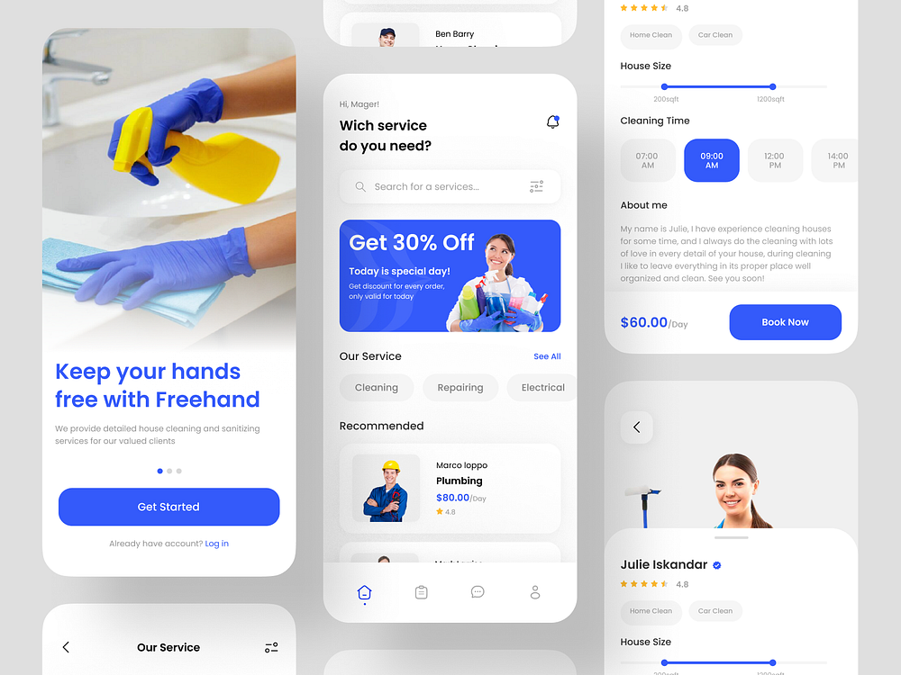 Freehand Cleaning Service Mobile App by Farhan Bagas for Hatypo