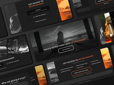 Subscription screens. Retro Cam App design edit filter interface ios mobile subscription subscriptionapp ui
