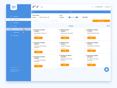 Desktop dashboard UX/UI design for Workers Europe project build building dashboard desktop employees uxui design