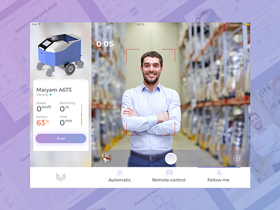Robot onboard interface / Follow me Screen dashboard interface onboard purple robot ui ux