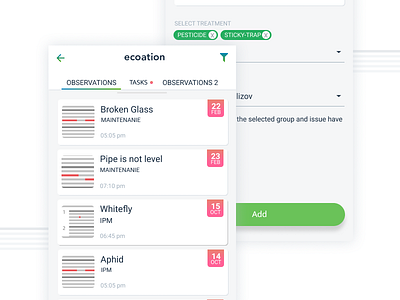 Observations Page And Add Task Page greenhouses observation task