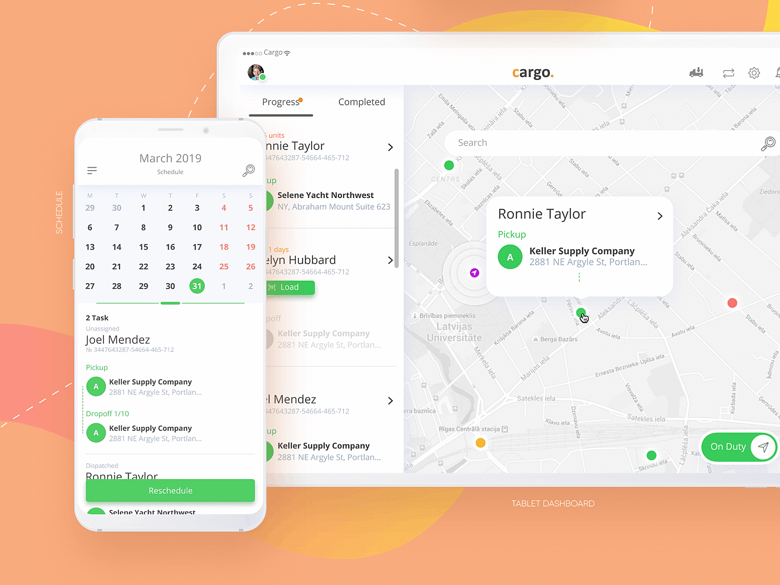 Schedule tasks app calendar customer orders delivery elements gif interface ios schedule tasks tracking app ui ux warehouses