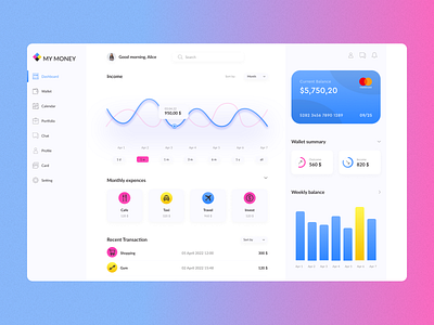 Dashboard design for analaysing your finance
(Light theme)