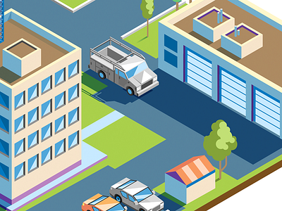 Mobile Government building car illustration isometric truck