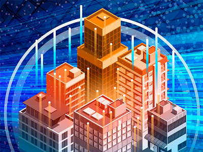 Data City 3d blue buildings city data glow icon illustration isometric orange