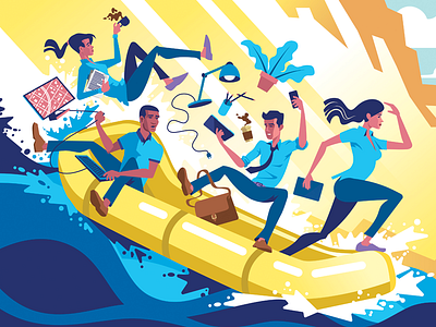 Navigating Change change illustration man navigate office people raft vector woman workers