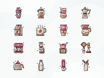 Coffee Icons coffee design iconography icons illustration lineal rounded