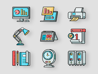 Workspace Icons colorful design detailed flat iconography icons illustration lineal outline rounded vector workspace
