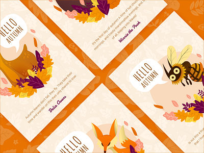 Freebie - Autumn Collection animal autumn character colorful design fall gradient greeting card illustration vector