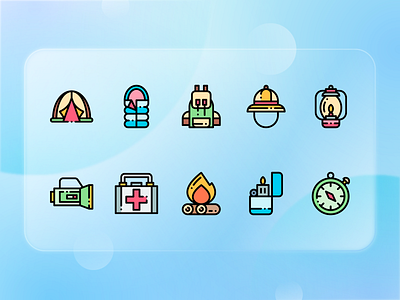 Camping Icons camping colorful design icon icon set iconography icons icons design icons pack illustration line icon lineal omission outline rounded ui ux