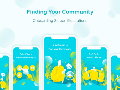 Onboarding Screen Illustrations app blue character clean design flat green illustration onboarding screen ui ui ux ux vector white yellow