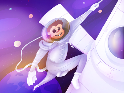 Albert - The first primate astronaut animal astronaut christmas colorful design illustration monkey new year space uiux vector