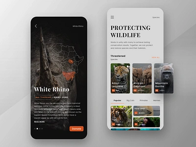 Wildlife app concept animals app charity concept design encyclopedia fundraiser life minimalist mobile nature ui ux wild