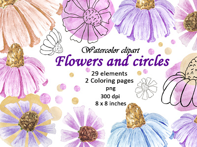 Watercolor Flowers Fill Circles Clipart back to school branding business circles clipart coloring pages fill floral flowers flowers clipart graphic design holiday illustration logo love mothers day nature summer watercolor wedding