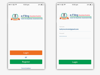 Income Tax e-Filing App Concept e filling income tax return user experience user interface
