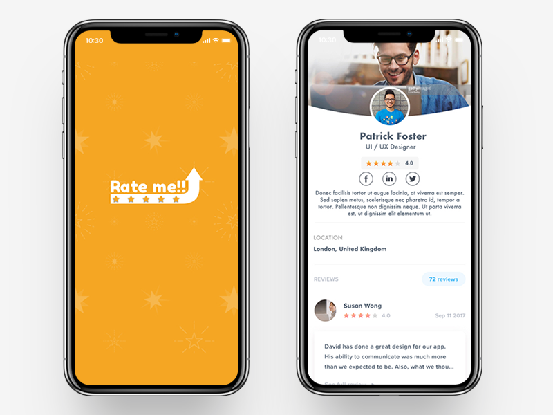 Rateme App Concept : Rating App orange androind ios design verification user survey feedback profile rating