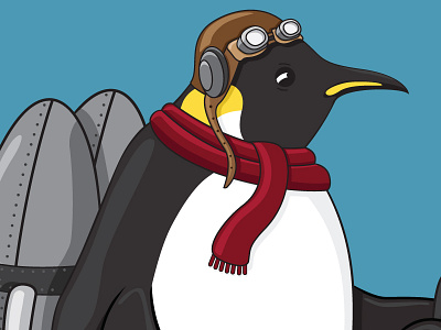 Penguin with a Jetpack illustration jet pack penguin