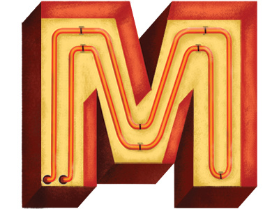 M 3d neon typography