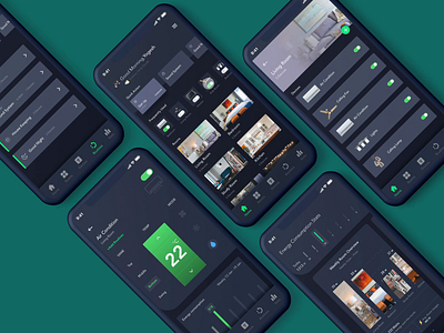 Smart Home Automation App analytic app control elements dark mode design devices interaction ios light livingroom mobile rooms routine smarthome stats uiux