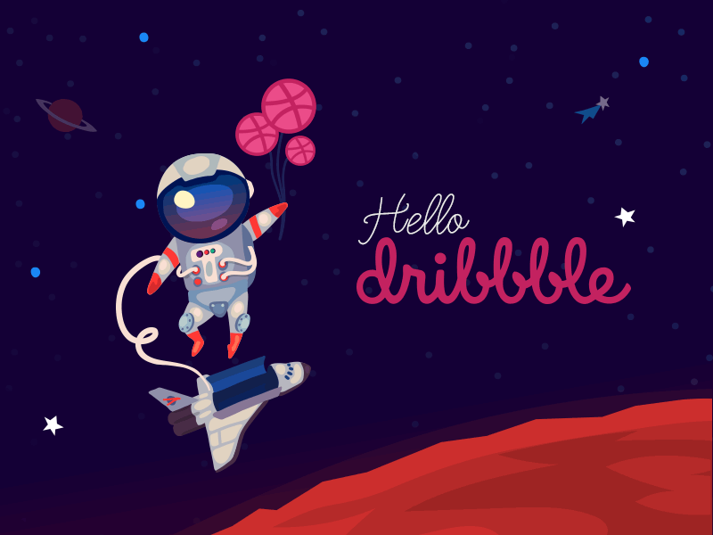 1st Shot Dribbble astronaut debuts dribbble first shot hello illustration space stars