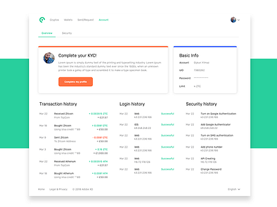 Cooin | Account Overview Page adobe adobe xd adobecreativecloud adobepartner adobexd crypto finance overview redesign ui