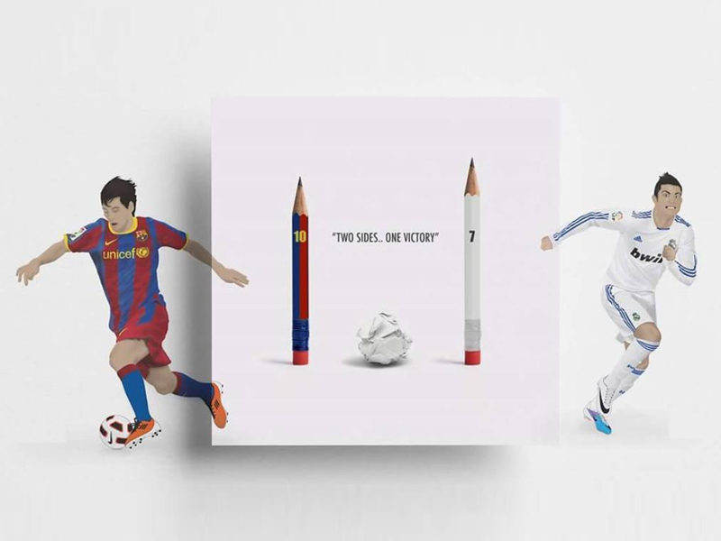 El Clásico pencil illustration messi ronaldo football barcelona realmadrid el clásico