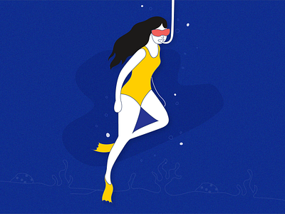 Diving girl aqua bikini blue bubbles diving girl illustration swim ui underwater water women