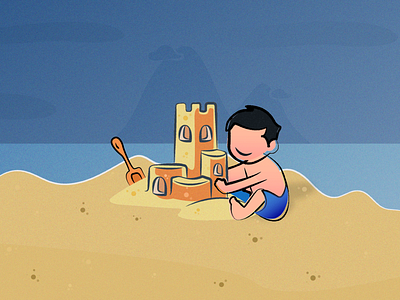 Beach Day! beach castle children illustration kids ocean play sand castle send water