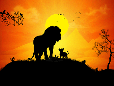 The Lion🦁King 👑 concept design disney father forest gradient illustration king leaves lion lion king mountain mufasa nature simba son sunset vector