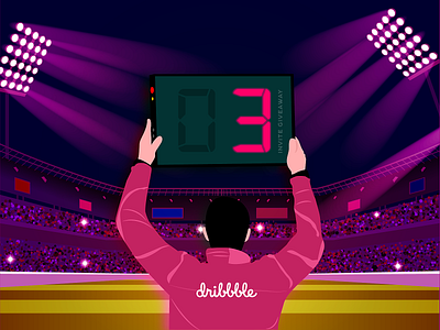 3 invites giveaway 3 crowd dribbbble extra time first shot football giveaway illustration invite invites lights refree soccer stadium vector welcome