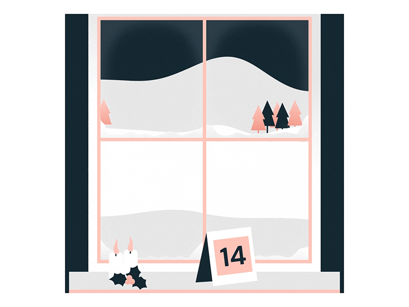 14th. Window view. 2022 Advent calendar 2d 3d advent after effects animation calendar character christmas color colour pallet design forest gif graphic design illustration motion graphics night sky snow stars trees