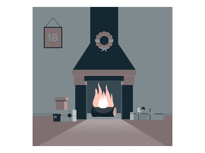 18th. Fireplace 2022 advent calendar 2d after effects animation character christmas cosy cozy fire fire animation fireplace gif illustration motion graphics night shadow xmas