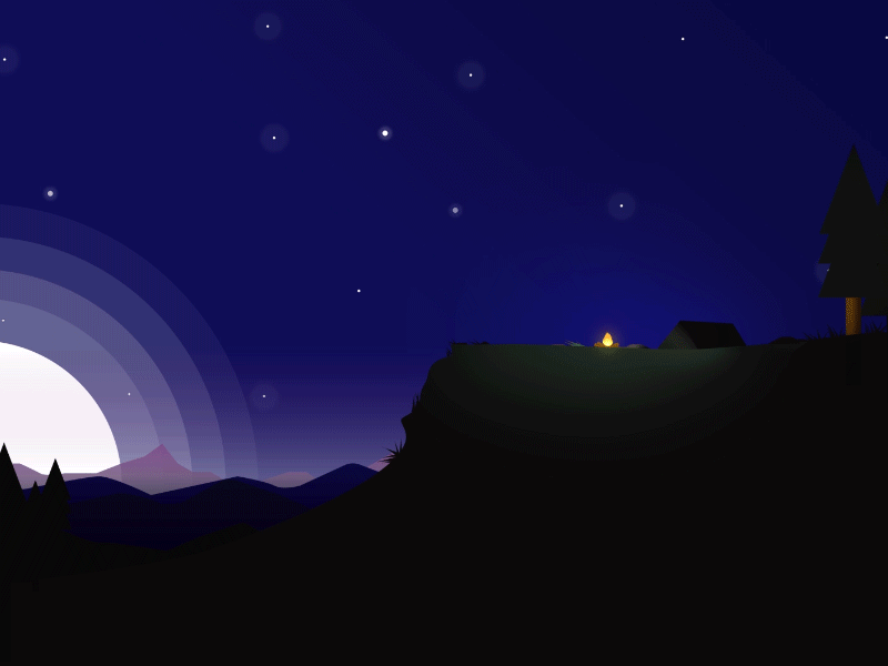 Camping at night after effects animation camping gif graphic design illustration moon motion design motion graphics night stars