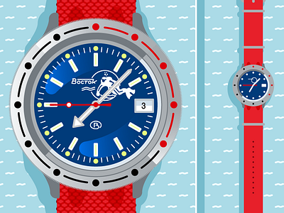 Vostok Amphibian amphibian blue illustration red russia vostok watch zissou
