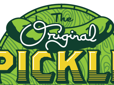 Original Pickle Barrel green hand lettering lettering original pickle script type
