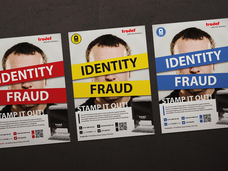 Trodat ID Protection stamp advert advertising layout identity fraud poster flyer stamp advert